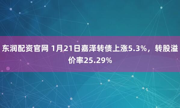 东润配资官网 1月21日嘉泽转债上涨5.3%，转股溢价率25.29%